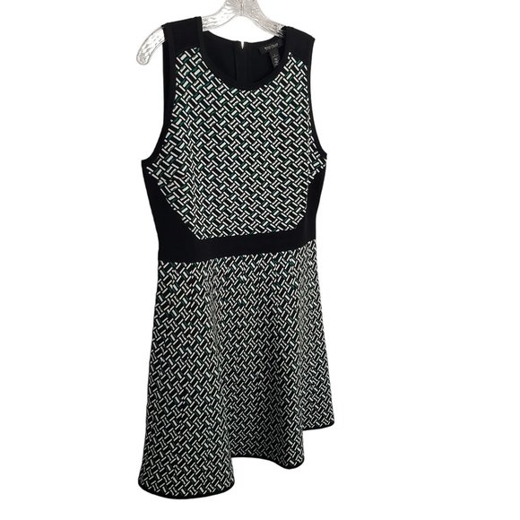 WHBM Dresses & Skirts - WHBM NWT Sz L Dress Jacquard Knit Sleeveless Sweater Fit Flare Geo Block Pattern